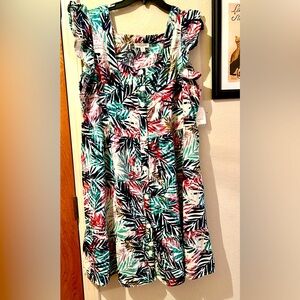 Bill Delia square neck dress BEACH LOUNGE palm leaf pattern.  Never Worn  NWOT